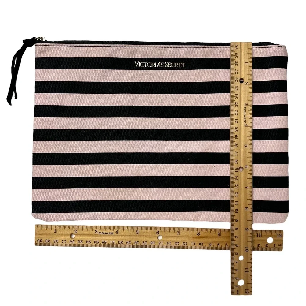 Victoria's Secret Pouch‎ Cosmetic Bag Stripe Travel Accessory Black Pink Canva